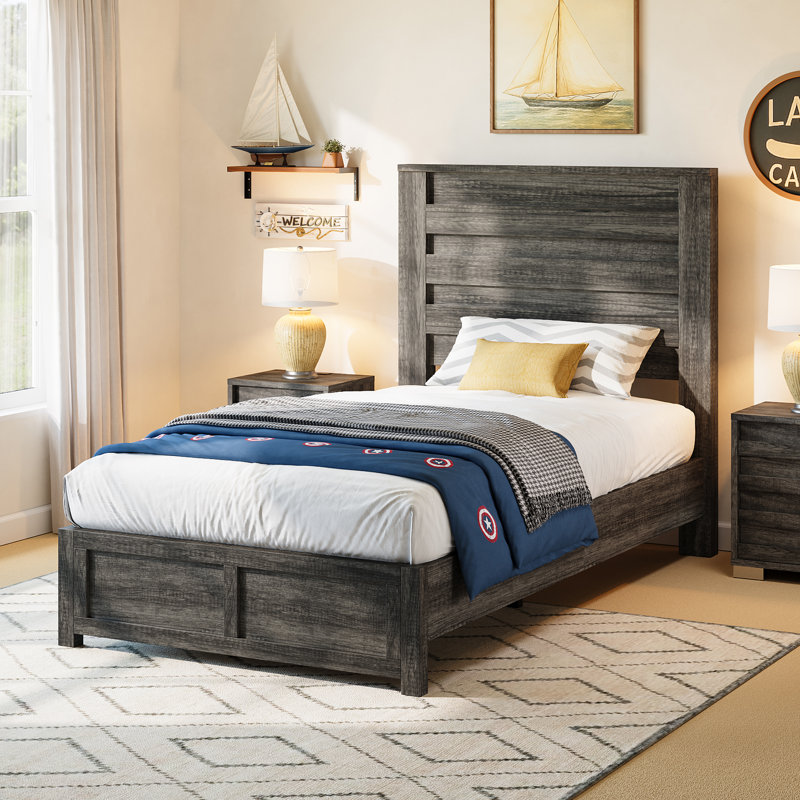 Lit plateforme Marro, Gris, Lit simple