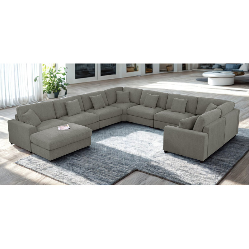Canapé Agey Degeorge de style moderne à 8 places avec repose-pieds Avery, Mélange de polyester / polyester gris clair