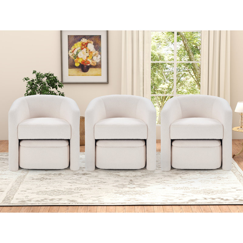 Braedin 28" Wide Modern Upholstered Barrel Chair With Storable Ottoman, White