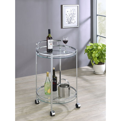Modern Round Metal Bar Cart Chrome 