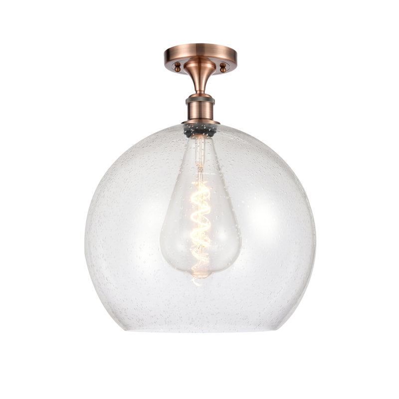 Glass Semi Flush Mount, No Bulb Included, 18.38" H x 13.75" W x 13.75" D, Antique Copper