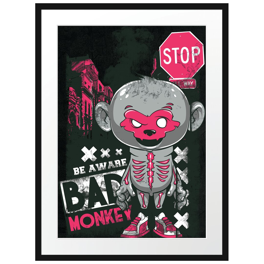 Gerahmtes Poster Bad Monkey Black