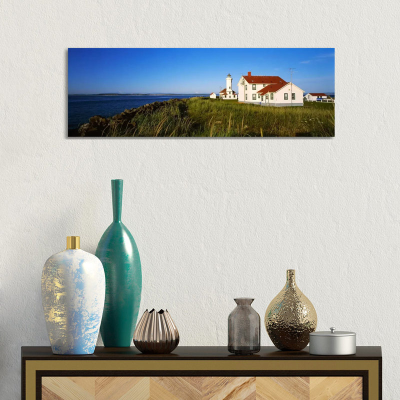 Lighthouse On A Landscape, Ft. Worden Lighthouse, Port Townsend, Washington State, USA - Wrapped Canvas Panoramic Print