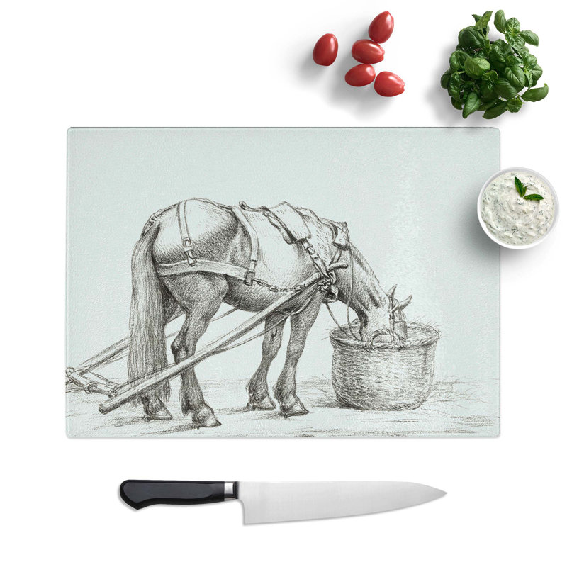 Glass Horse Drinking by Jean Bernard Chopping Board, 39 cm W x 28.5 cm L