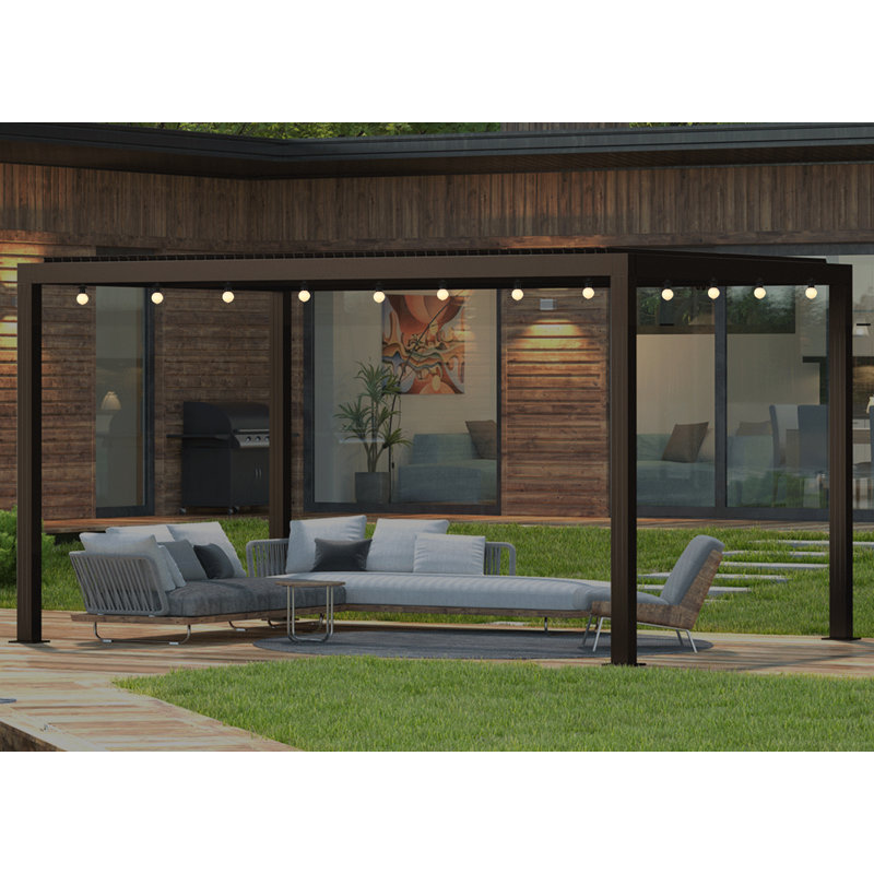 14 pi. L 11 pi. X P 11 pi. D Pergola en aluminium avec guirlandes de lumières de 48 pi
