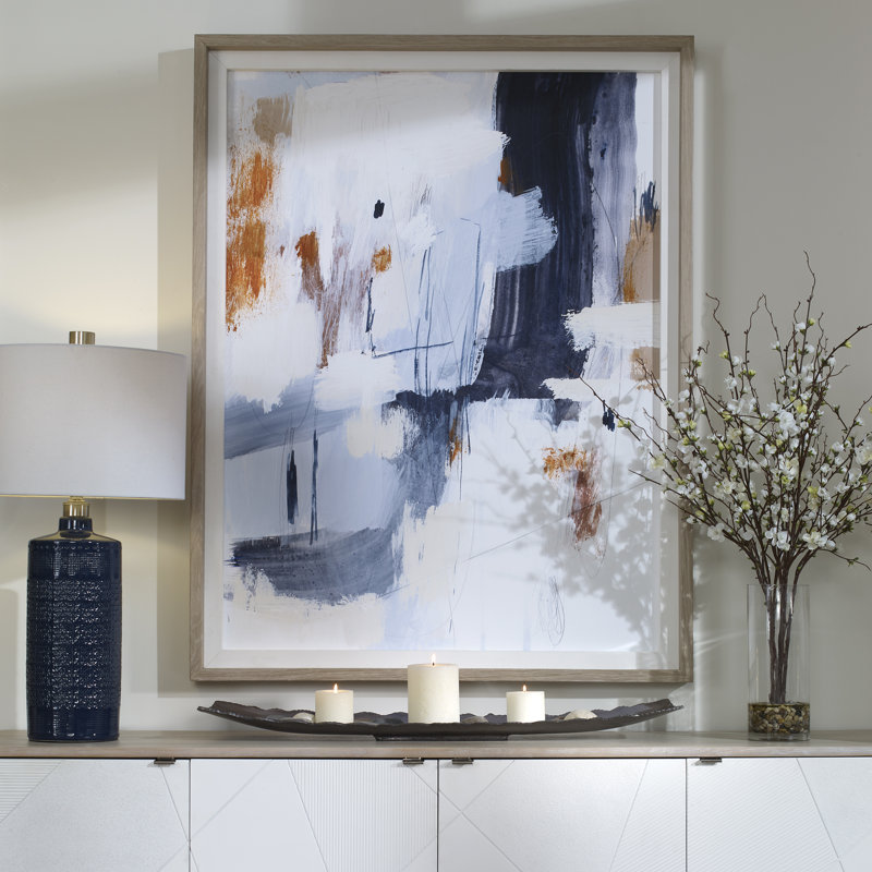 Large Abstract Print with Natural Pine Frame