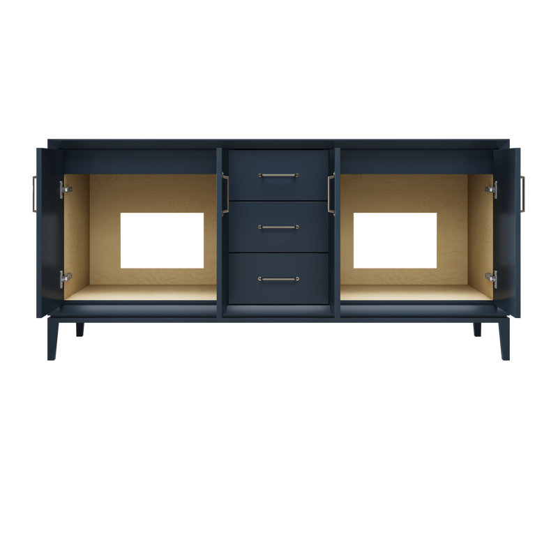 Meuble-lavabo double Alexandra, Bleu La Haye, 72", Nickel satiné