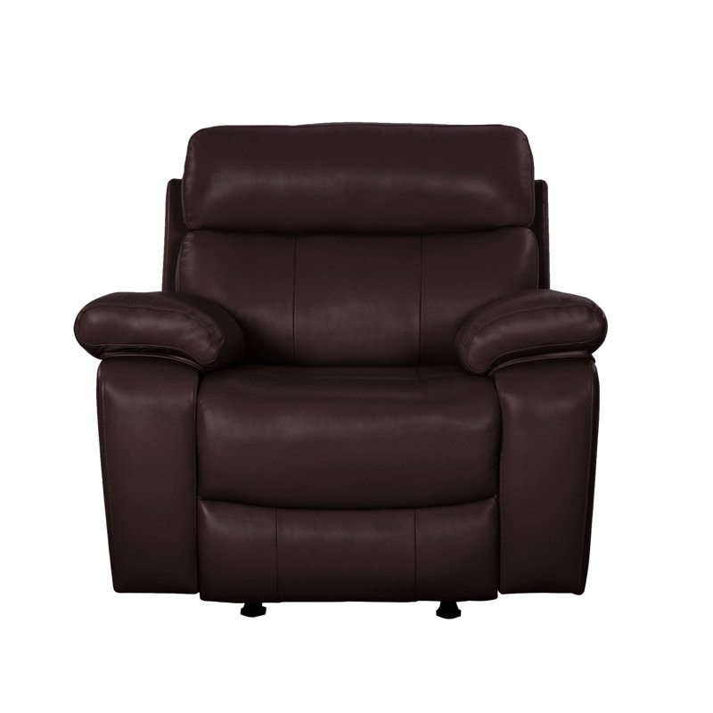 Fauteuil inclinable manuel en cuir véritable de 40 po de largeur Mose, Cuir fleur brun café