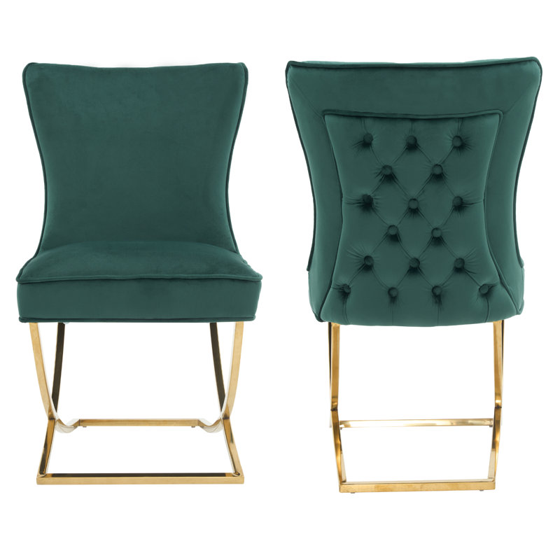 Zakrzewski Modern Velvet Dining Chair - Ergonomic Velvet Upholstered Back with Golden Stainless Steel Frame - Side Chair for Kitchen Living Room Dining Room Set of 2