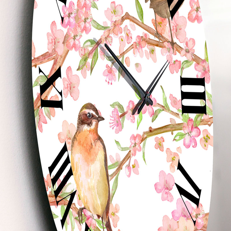 Branches de fleurs d'amandier et de jolis oiseaux - Horloge murale traditionnelle, Petit