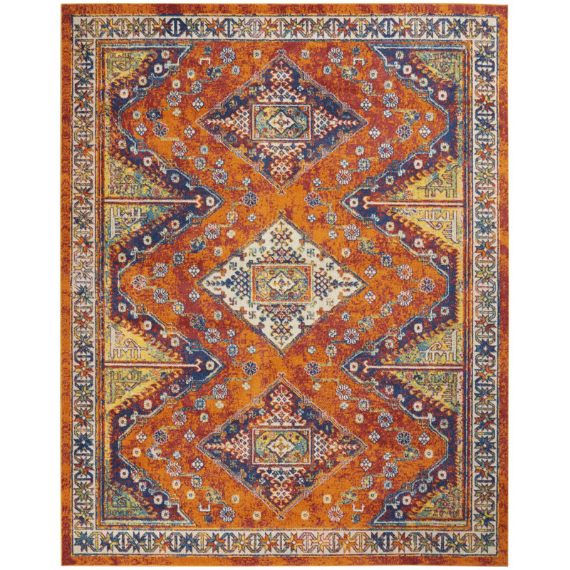 Tapis oriental traditionnel orange Lakenya, Rectangle 7 pi 10 po x 9 pi 10 po