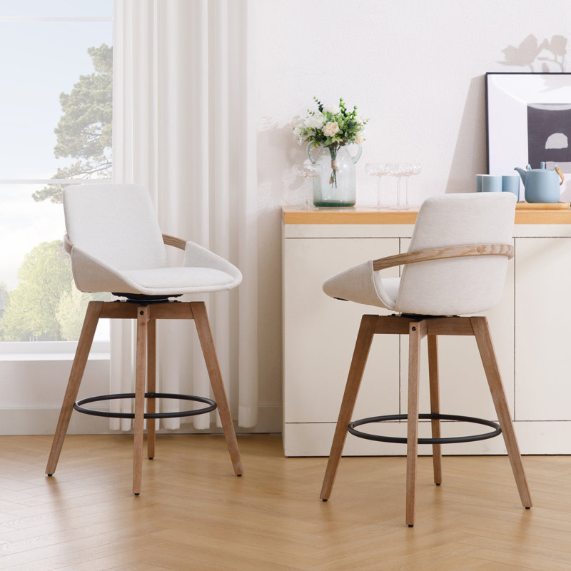 Upholstered Swivel Counter Stool With Solid Wood Frame And Round Footrest, Modern Counter Stool For Kitchen/Dining Room