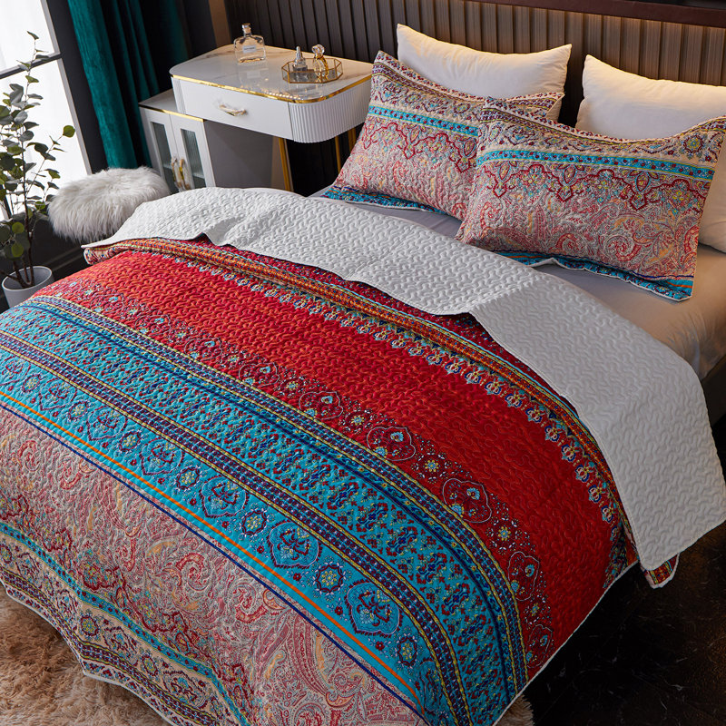Ensemble de courtepointe pour grand lit Boho - Couvre-lit bohémien léger pour le décor de la chambre à coucher