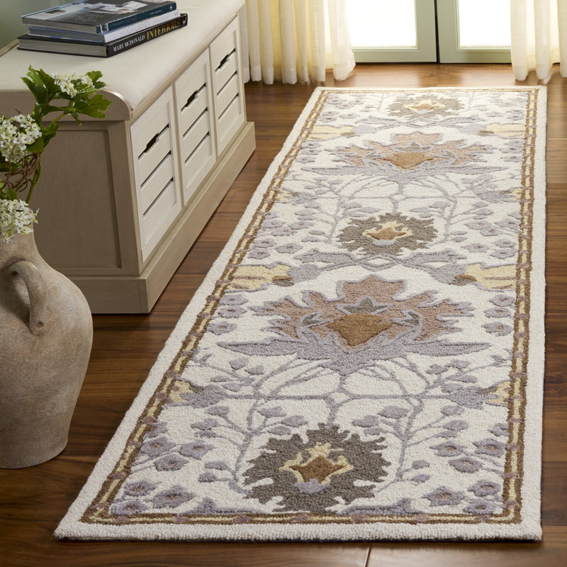 Tapis d'intérieur floral en laine, coton et viscose Earthly Treasures, Tapis de couloir 2 pi 3 po x 8 pi