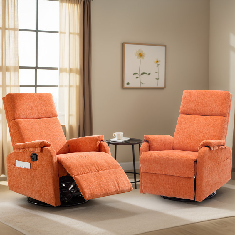 KORSER Recliner Chair, Small Recliner For Small Space,  Manual Recliner With Side Pocket , Recliners For Living Room, Orange