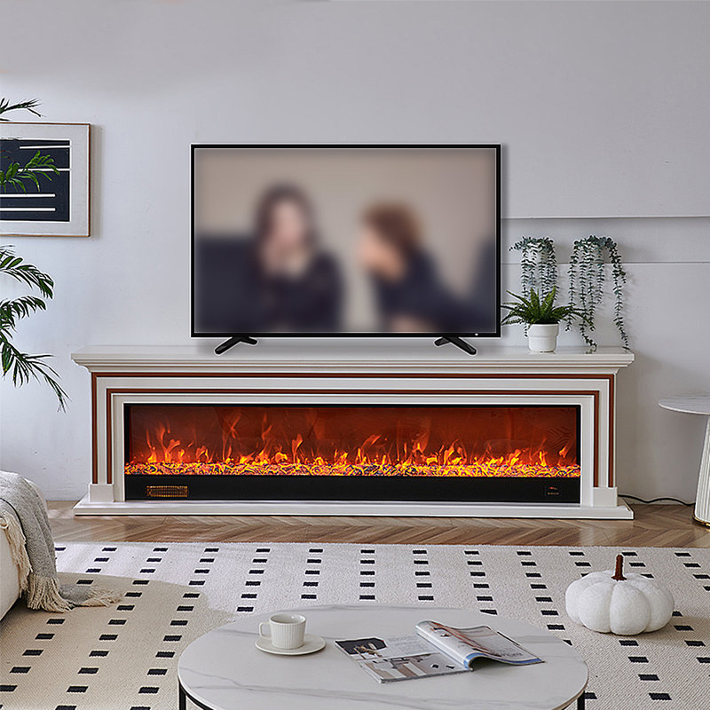 Meuble télé français avec foyer électronique rétro, 70.87", Ivoire ivoire