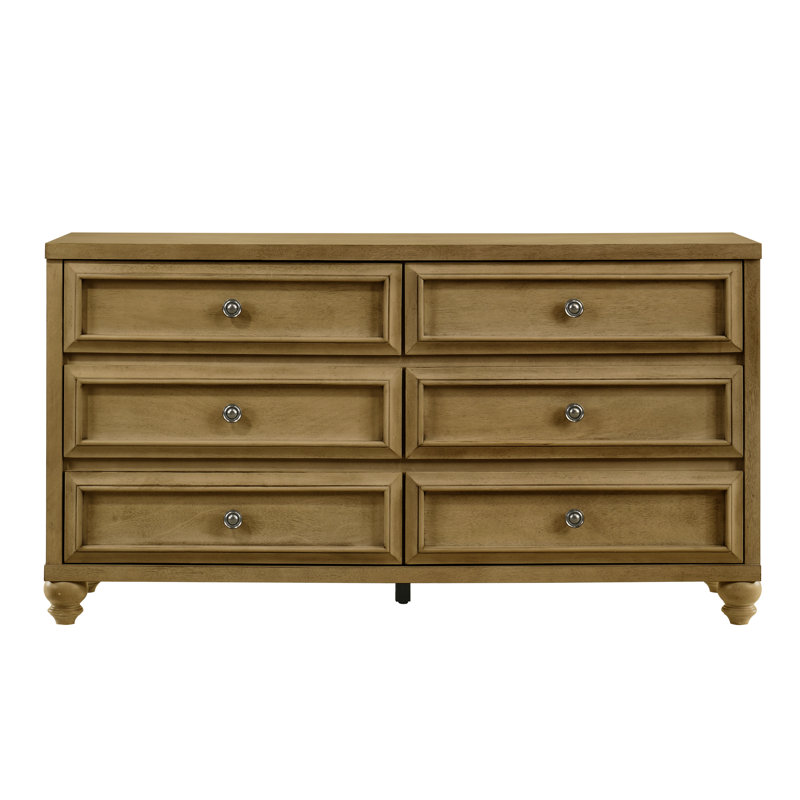 Caskey Transitional 54.8" W 6 Drawer Dresser, Antique Oak