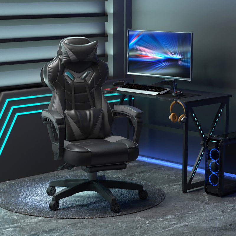 Inbox Zero Jagjit Adjustable Reclining Ergonomic Faux Leather Swiveling PC & Racing Game Chair, Red/Black