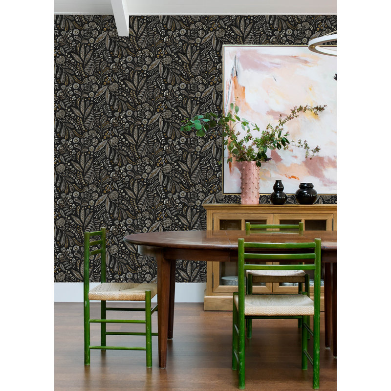 Briar Navy Floral Wallpaper, Black