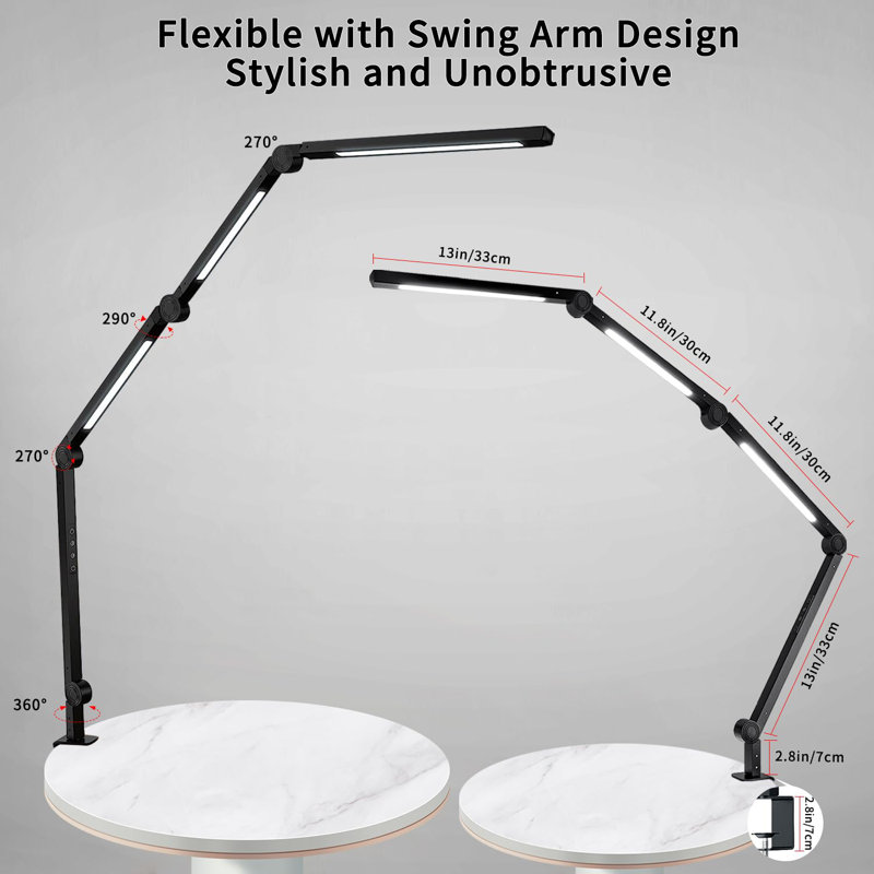 LED Desk Lamp With Clamp Flexible 4 Sections Swing Arm Three Light Sources Desk Light, 4 Colour Modes & 5 Brightness, Eye Caring Led Table Light With Memory Function For Table Lamps For Office