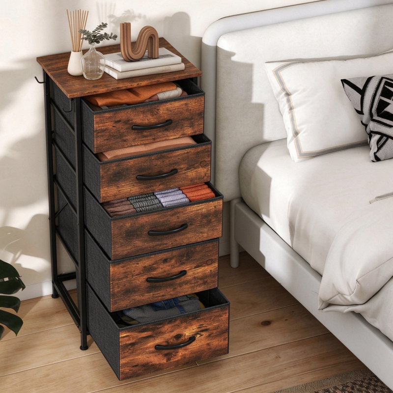 Steel 5 -Drawer Rectangle Accent Chest, Rustic Brown