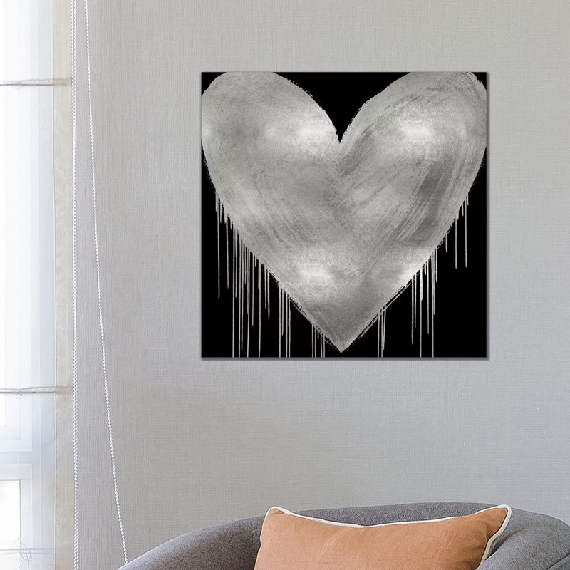 Big Hearted Silver On Black by Lindsay Rodgers - Print on Canvas, Wrapped Canvas, 66.04cm H x 66.04cm W x 3.81cm D