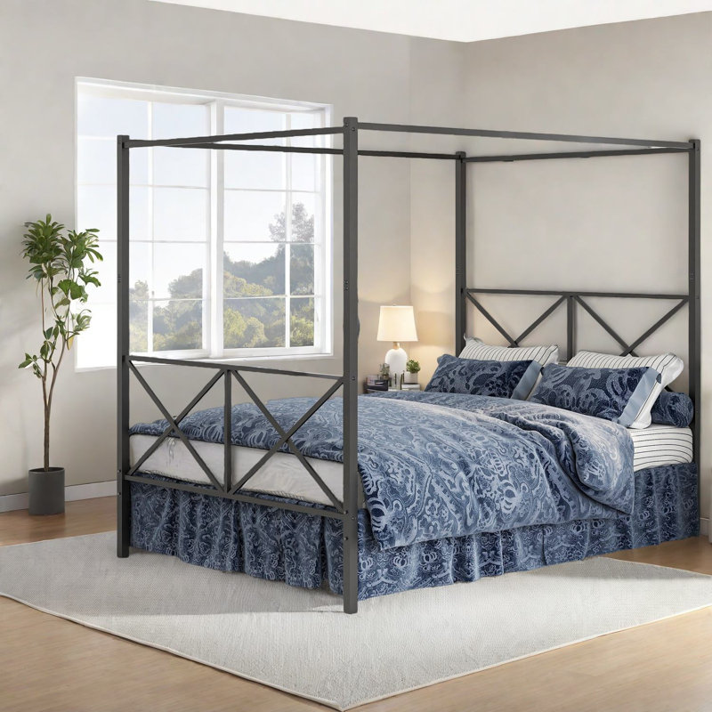 Grand lit de luxe en métal avec rangement, style industriel robuste pour la maison