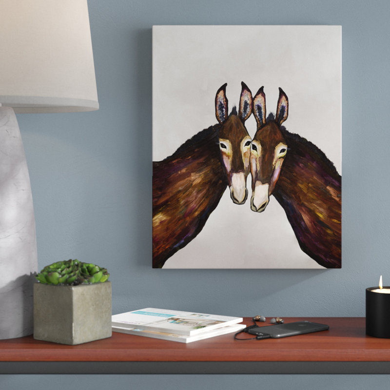 «Donkey Duo», reproduction sur toile tendue sur papier, H 24 po x l 18 po, Toile tendue