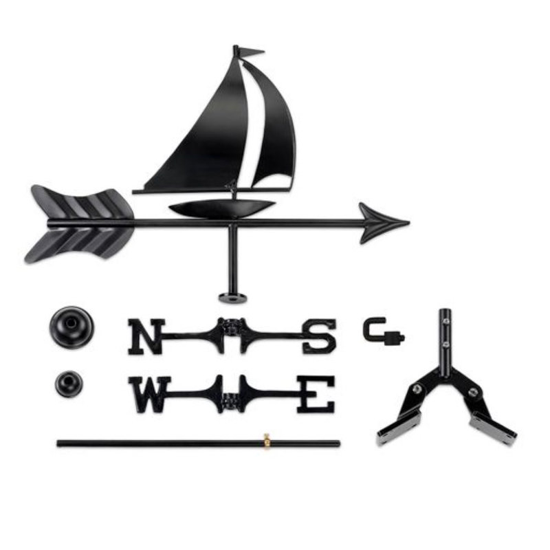 Black Aluminum Sailboat Garden Weathervane with Pole