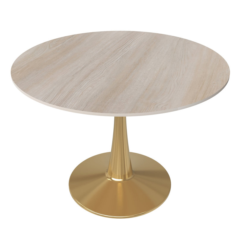 Seybert Round Dining Table with MDF Top and Gold Stainless Steel Pedestal Base - Seats 4 Person for Kitchen and Dining Room