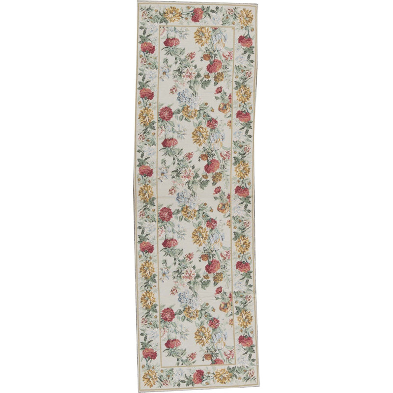 Hand-Knotted High-Quality Beige and Red Runner