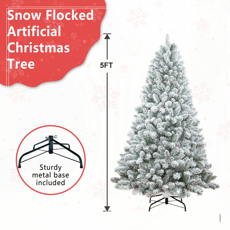 Arbre de Noël enneigé 7 pi avec pommes de pin - Arbre de Noël artificiel en PVC enneigé, 1124 pointes, 45 pommes de pin naturelles, support en métal robuste