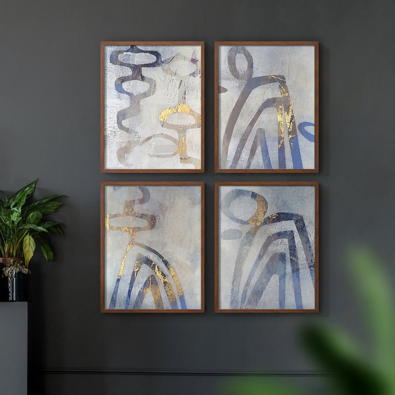 Linx I, ensemble de 4 reproductions encadrées, Noyer, H 14 po x l 44 po