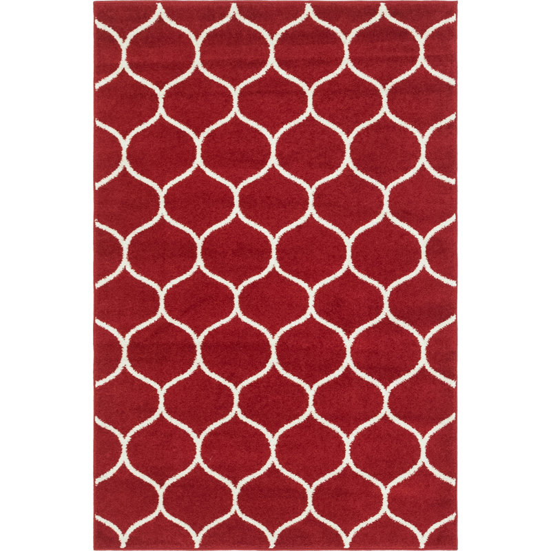 Llanet Geometric Area Rug, Rectangle 4'1" x 6'1", Red