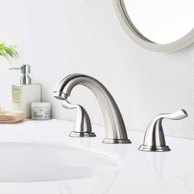 Robinet de lavabo pour salle de bain à 2 poignées à 2 poignées en nickel brossé - fixation à 3 trous, laiton massif, rouille et corrosion, poignées à circulation d'eau facile, installation facile, aérateur