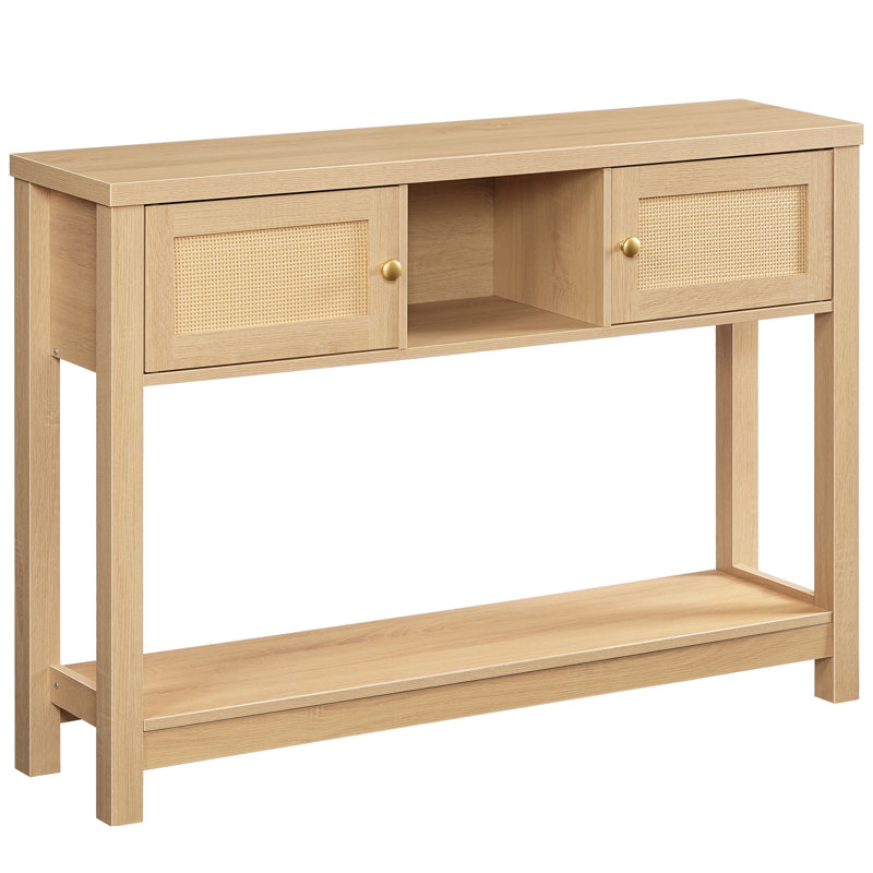 47" Rattan-Like Console Table Entryway Table with Storage