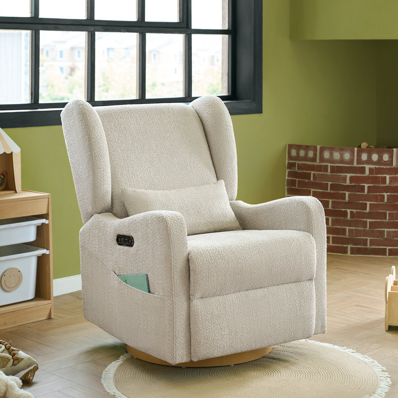 Ceandra 29.5"W Modern Nursery Swivel Glider Power Recliner with Built-In Nightlight, Tan