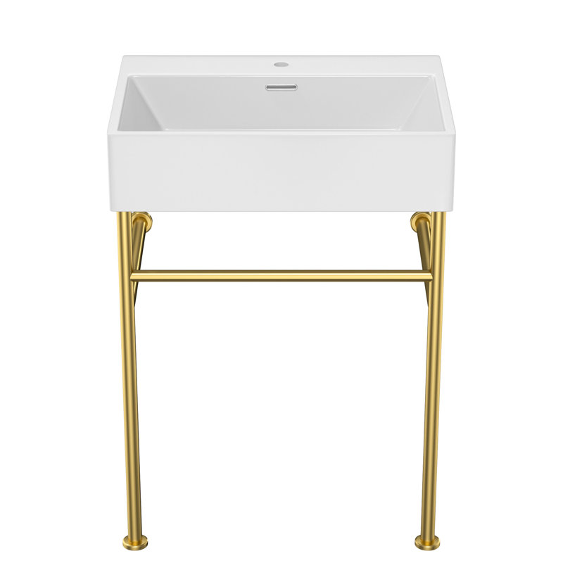 24" Bathroom Console Sink with Overflow,Ceramic Console Sink, Gold