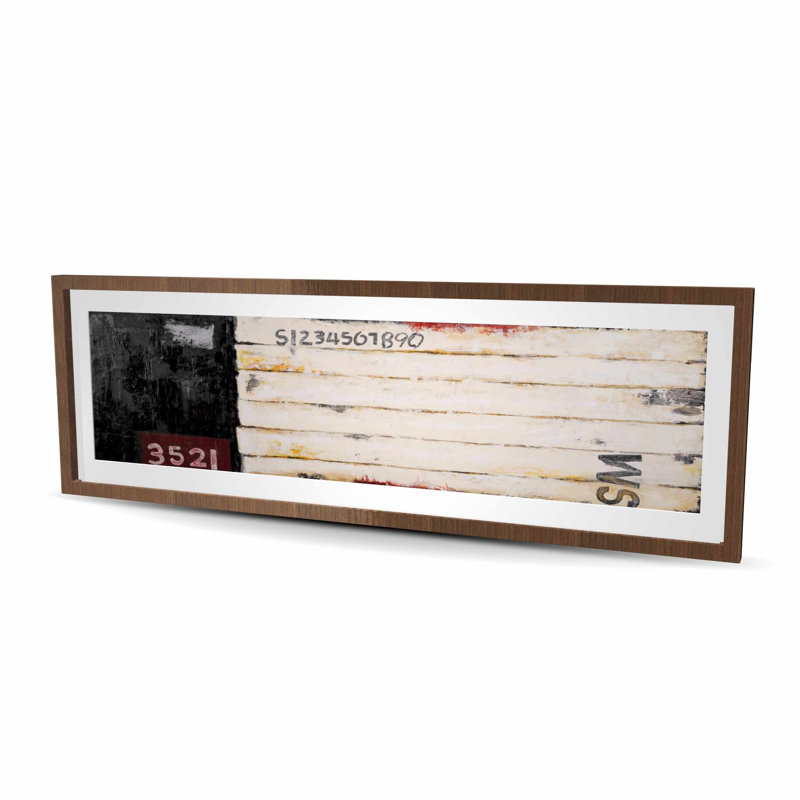 Impression sur bois avec chiffres - formes modernes, reproduction encadrée, H 20 po x l 60 po, Brun