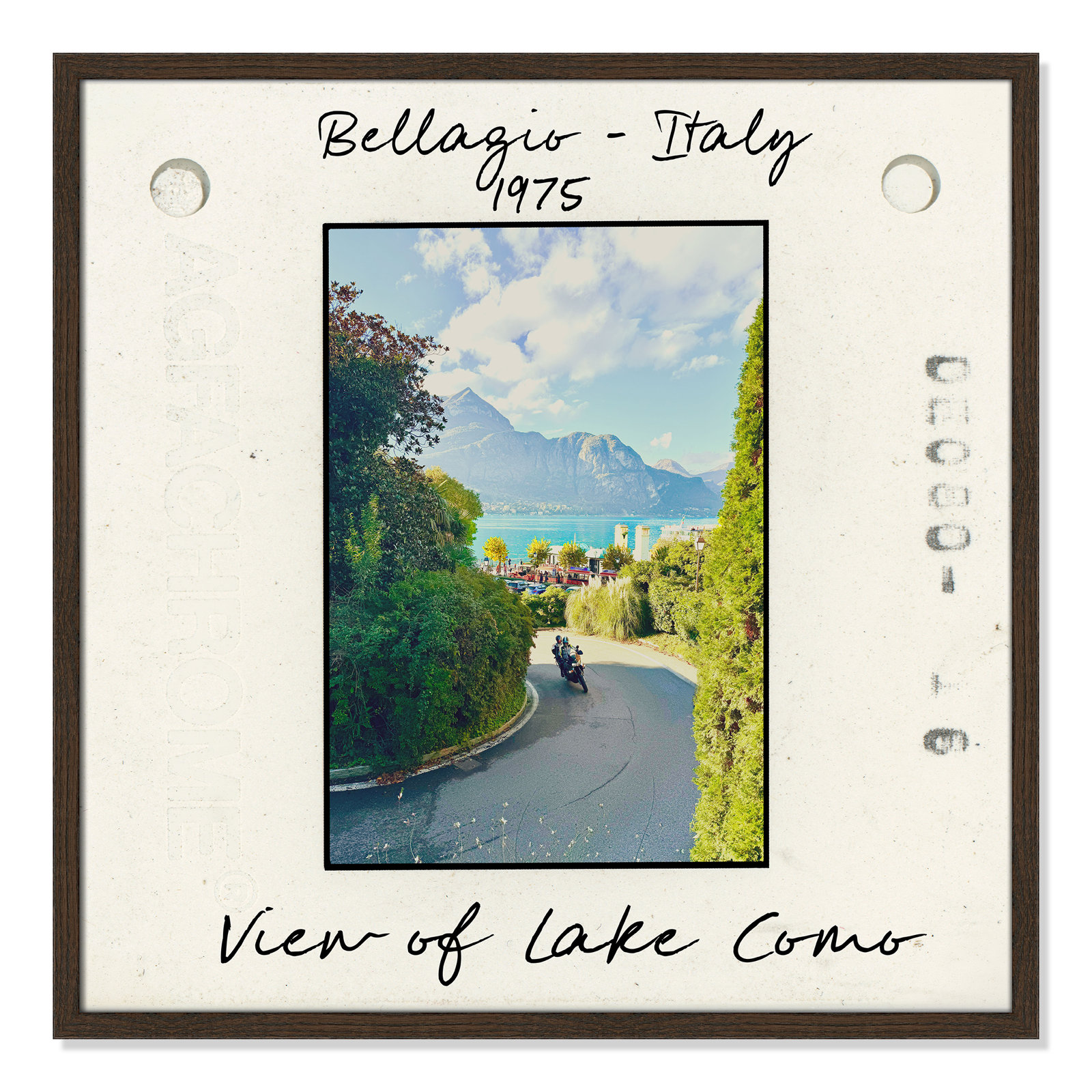 Belaggio, Italy - View of Lake Como Print by Susan Jill, 27.5" H x 27.5" W x 0.75" D, Walnut Single Picture Framed Paper