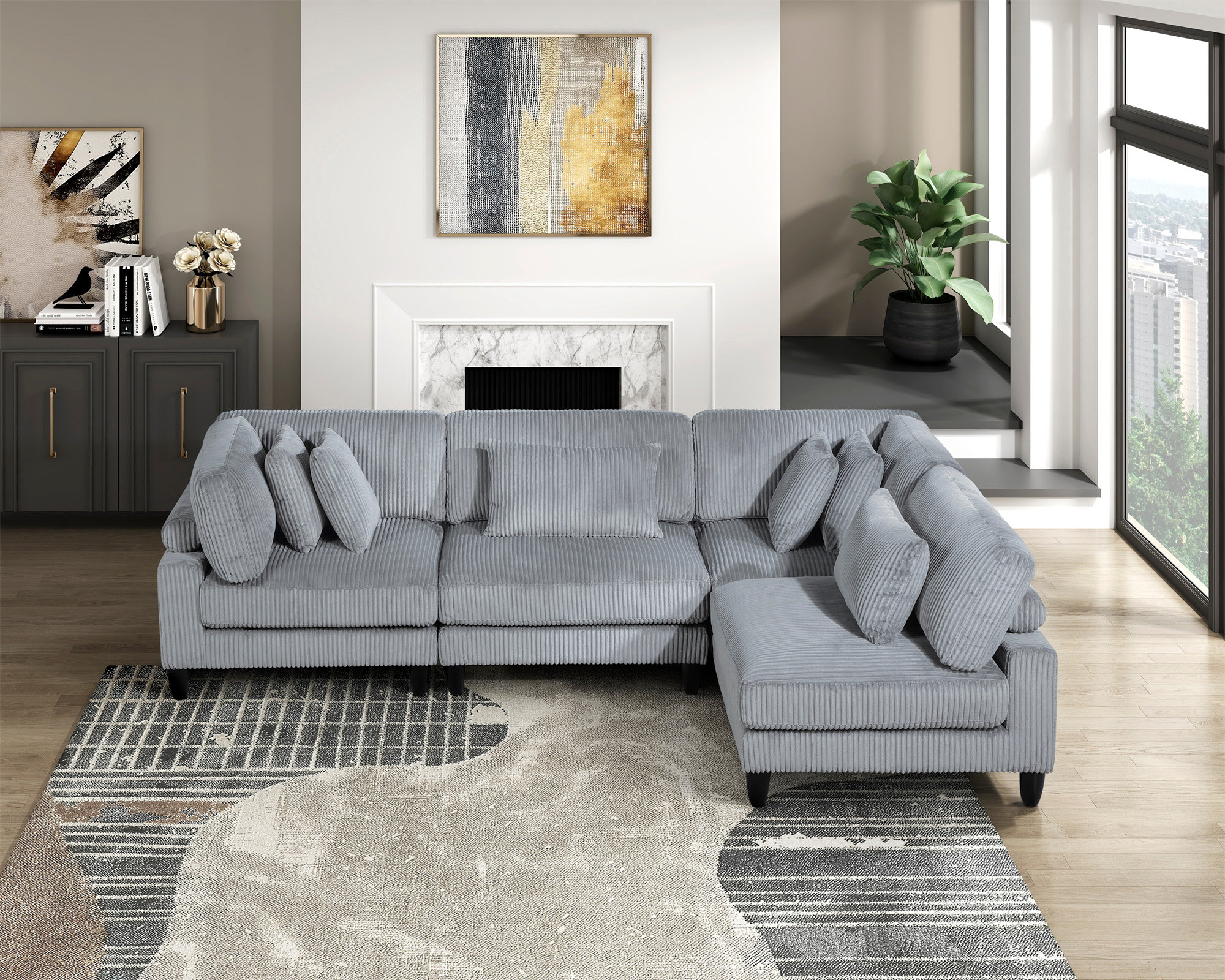 Latitude Run® Living Room Furniture 4-Piece Modular Sectional Sofa Set ...