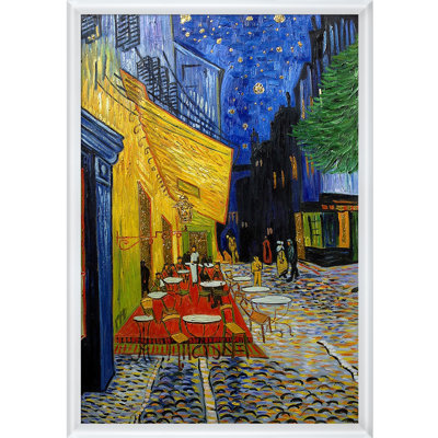 «Cafe Terrace at Night Metallic Embellished» par Vincent Van Gogh, reproduction d'art sur toile encadrée