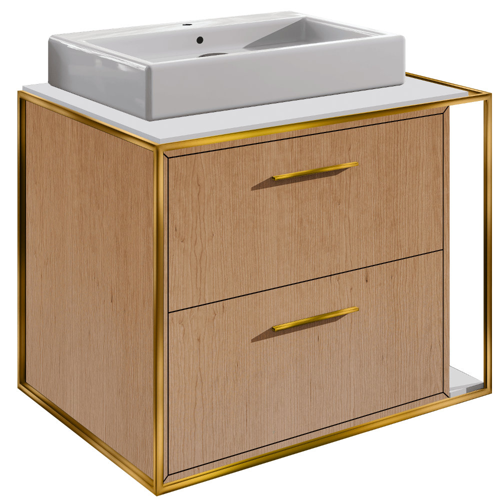 Linea 24'' Single Bathroom Vanity, Natural/Cherry, Brass, Single-Hole