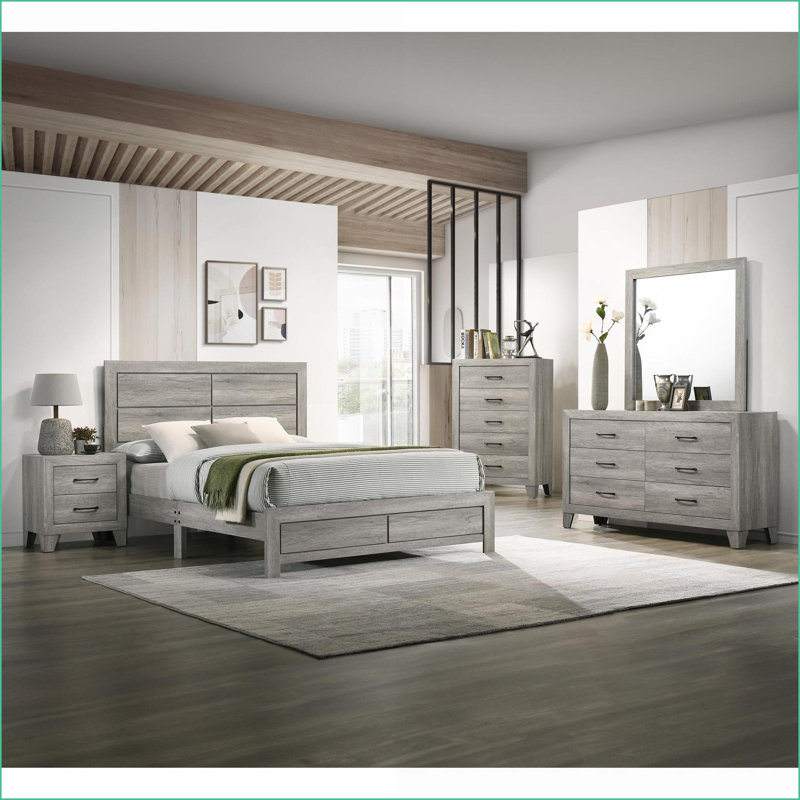 Commodes: table de chevet contemporaine à cinq tiroirs en grain de bois gris rustique | Gris | Bois, Gris