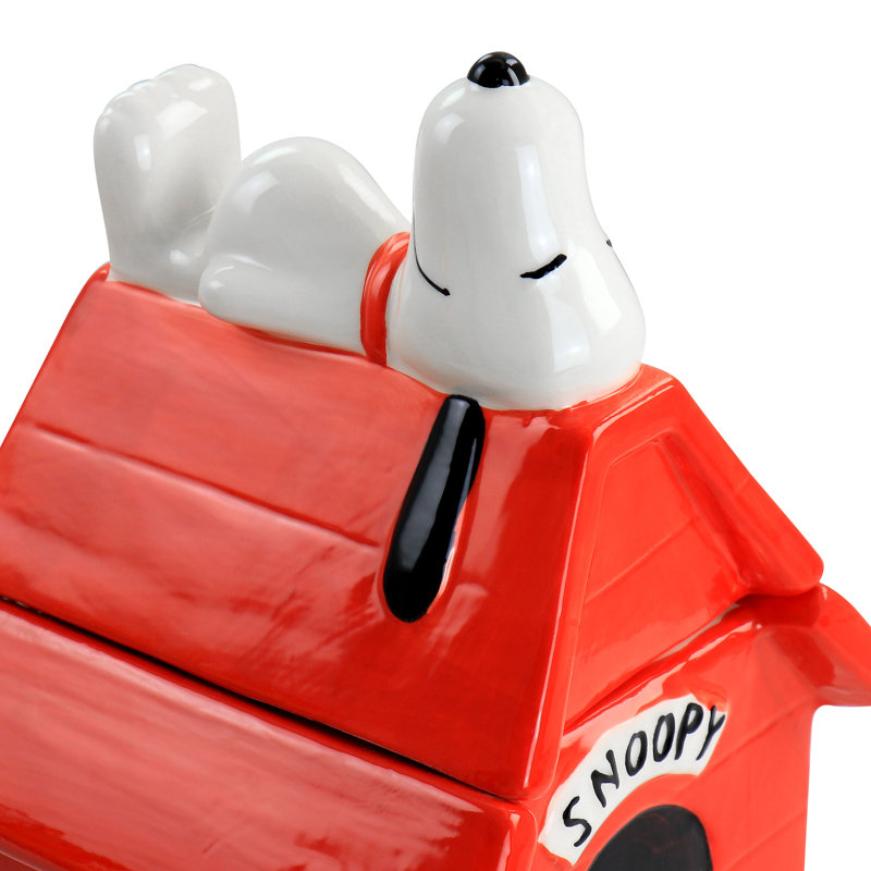Gibson Peanuts Classic Snoopy Dog House Durastone 11.2In Cooke Jar In Red