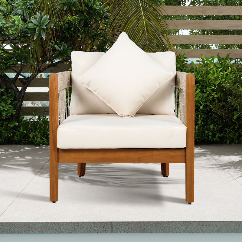 Patio Accent Chair,Outdoor Lounge Chair With Cushion, Beige