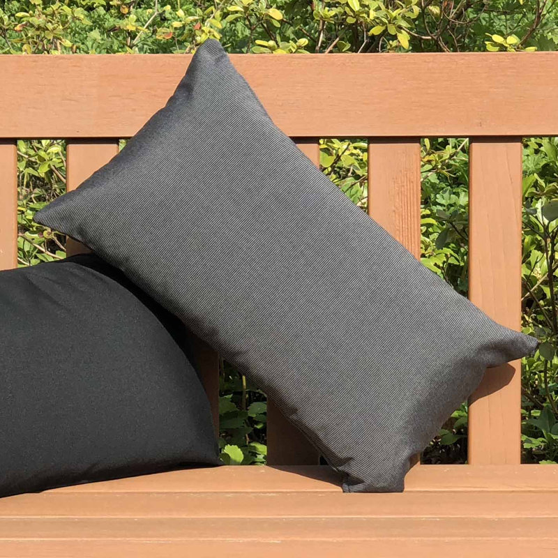 Sunbrella Fabric Solid Color Indoor/Outdoor Patio Garden Polyester Filled Lumbar Throw Pillows, Black