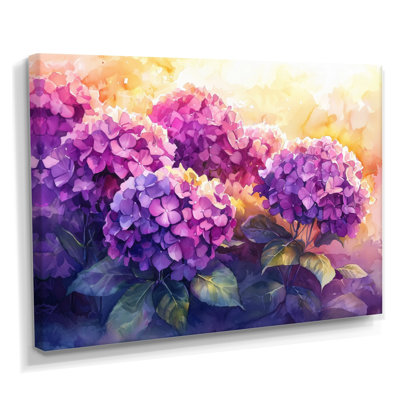 Hortensias au coucher du soleil, lueur V - hydrangées, art mural