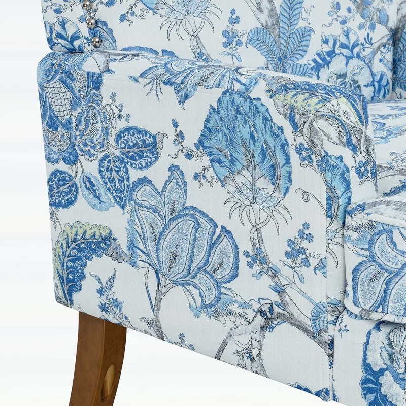 Élégante chaise d'appoint rembourrée florale avec garniture cloutée