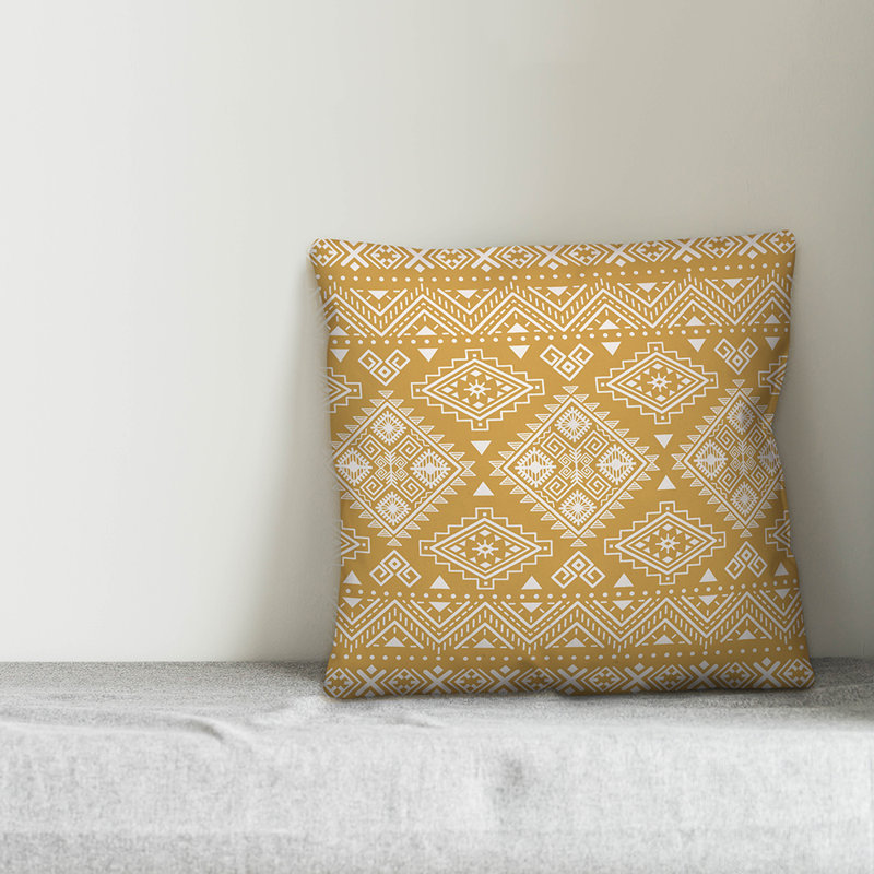  Coussin Tribal, 16 po x 1 po, Moutarde